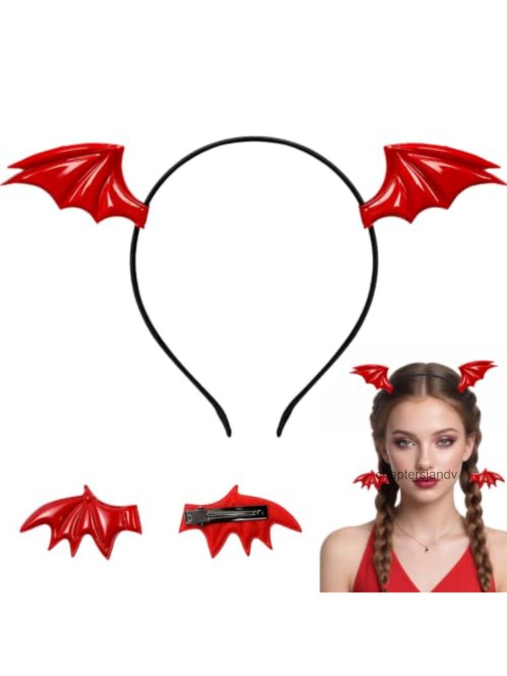 Dragon Wings Metal Leather Headband & Hair Clips Set Cosplay Halloween Costume